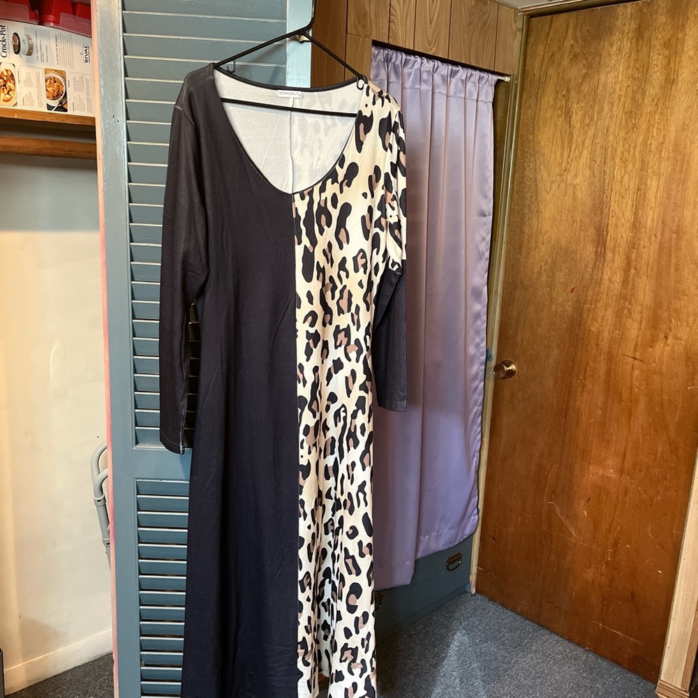 Leopard Print Black and Cream Maxi Dress